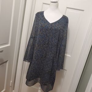 Cabi Womens Style 3648 Poise Bell Sleeve Dress Blue Floral Size M